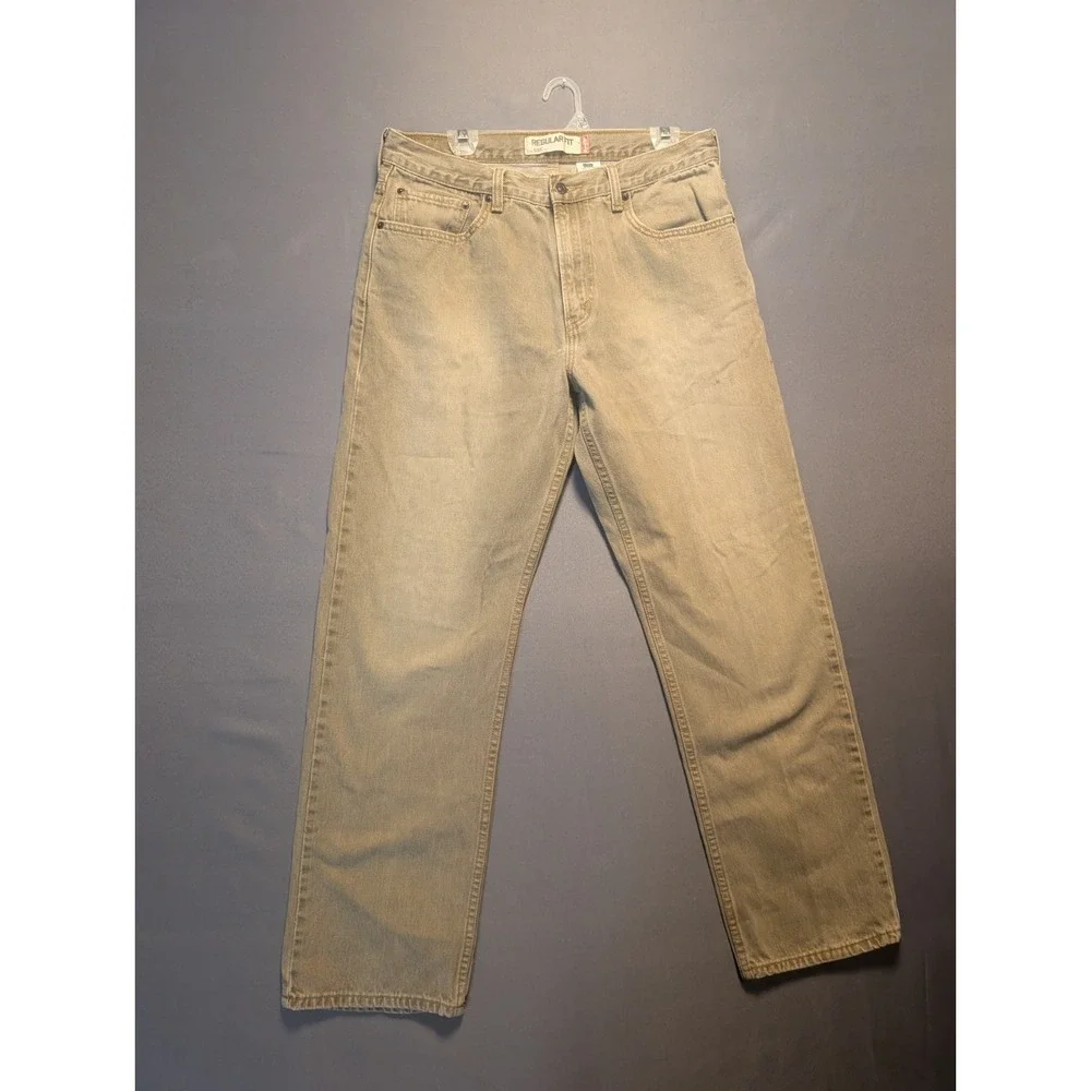 Levi's 505 Mens Jeans 36x32 Tan Denim Regular Fit Straight Leg Grunge Streetwear